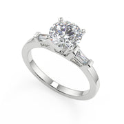 Vanessa Baguette Accents Round Cut Diamond Engagement Ring - Nivetta